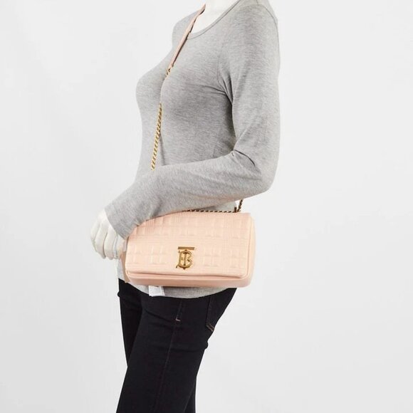 Burberry Peach Pink Quilted Check Lambskin Leather Small Lola Bag - Picture 1 of 11